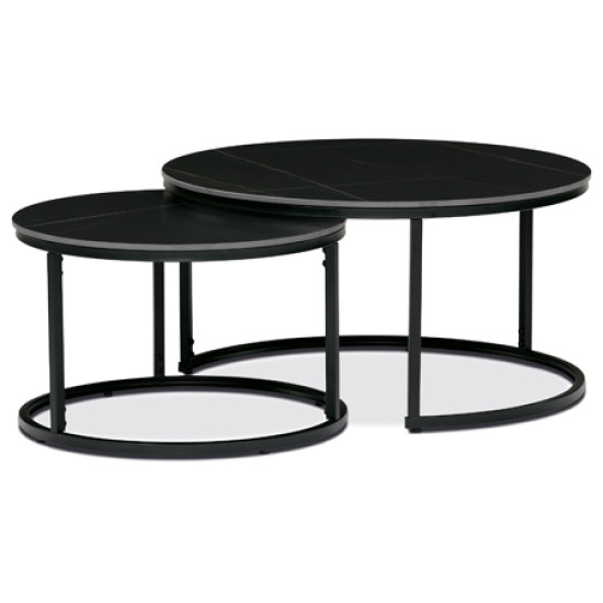 Sada 2 konferenčních stolů o80 a o60, černá keramická deska, černé kovové nohy